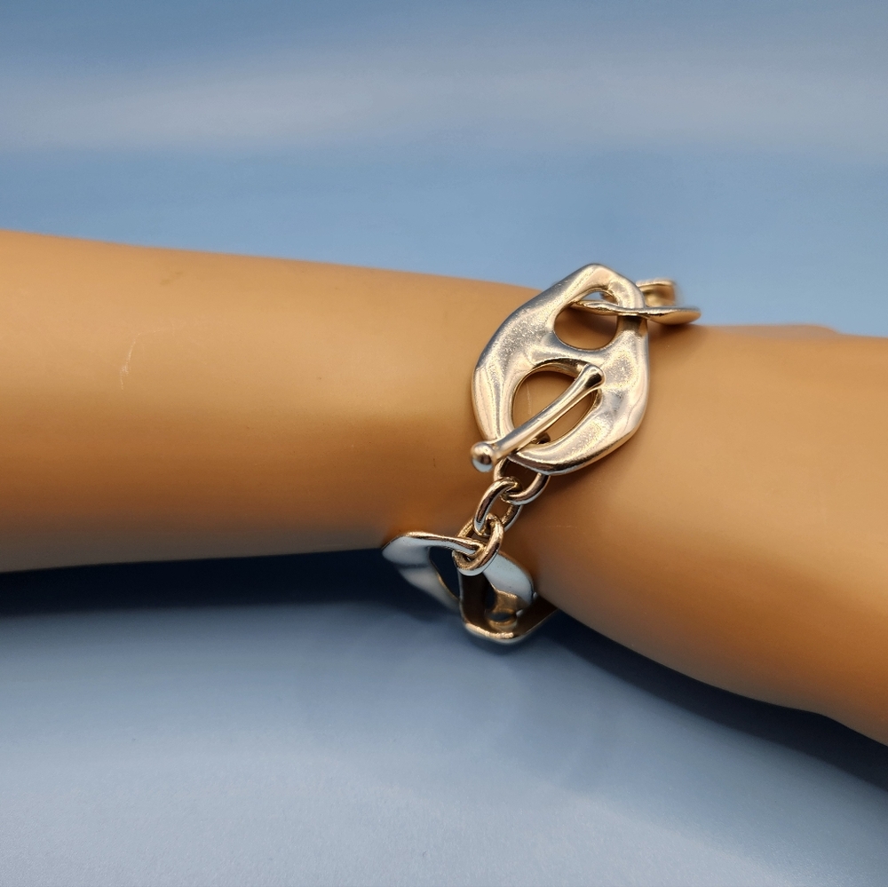 Tiffany & Co Peretti Aegean Link  Bracelet Toggle Silver Bangle Chain Box &Pouch